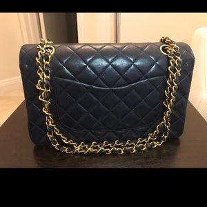 Authentic Chanel Medium Double Flap Navy Blue